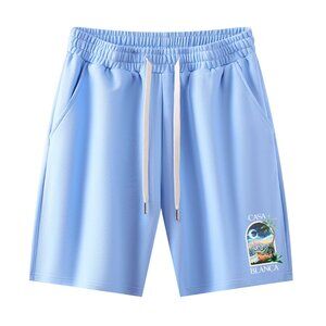 Casablanca Blue Graphic-Print Drawstring Athletic Shorts